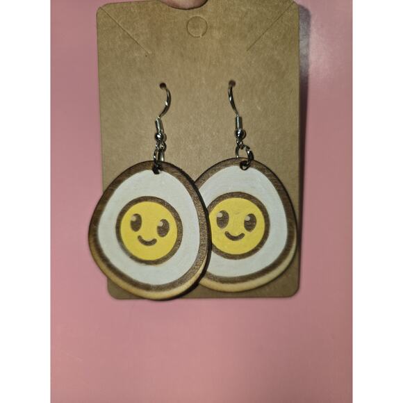 homemade Jewelry - Wooden Engraved Laser Cut Earrings Eggs Fun Funny Cute